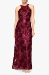 Betsy & Adam Petite Sleeveless Floral Sequin Sheath Gown In Burgundy