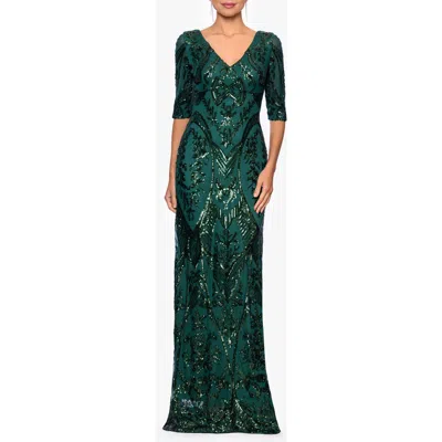 Betsy & Adam Sequin V-neck Dress In Green
