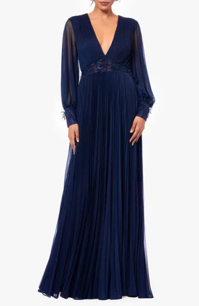 BETSY & ADAM BETSY & ADAM SEQUIN WAIST LONG SLEEVE GOWN