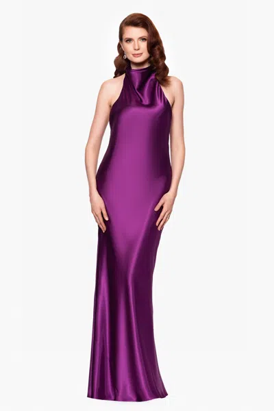 Betsy & Adam Betsy Adam Womens Cowl Halter Neck Charmeuse Long Dress In Brown