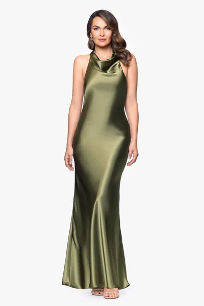 Betsy & Adam "shannon" Halter Necktie Floor Length Dress In Purple