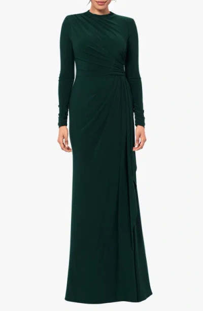 Betsy & Adam Long Sleeve Stretch Knit Side Ruffle Dress In Forest In Green