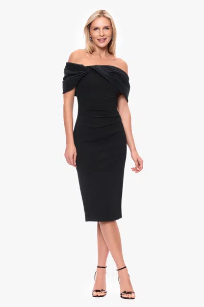 Betsy & Adam Off The Shoulder Scuba Crepe Cocktail Dress In Black