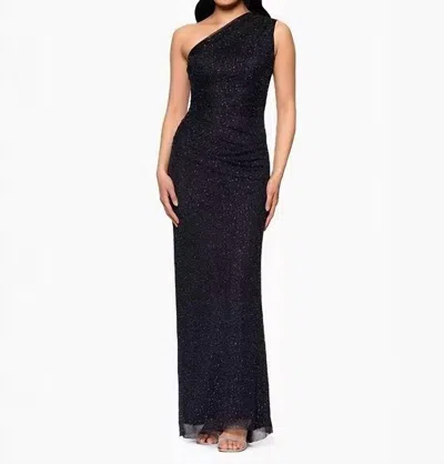 Betsy & Adam Solid Studded Long Dress In Black