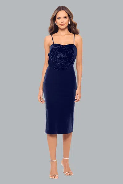 Betsy & Adam "spencer" Short Velvet Spaghetti Strap Flower Dress In Blue