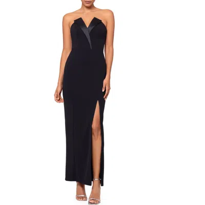 Betsy & Adam Strapless Column Gown In Black/black