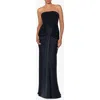 Betsy & Adam Petite Strapless Drape-front Satin Gown In Black