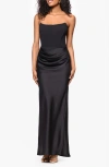 BETSY & ADAM BETSY & ADAM STRAPLESS MIXED MEDIIA GOWN