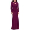 Betsy & Adam "callie" Mesh Cutout Embellished Long Sleeve Floor Length Dress In Purple