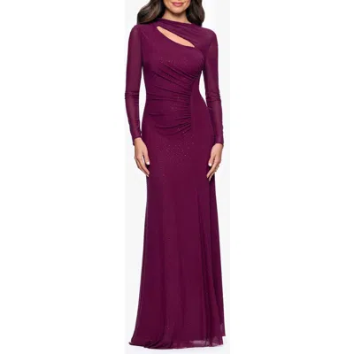 BETSY & ADAM BETSY & ADAM STUDDED CUTOUT LONG SLEEVE GOWN