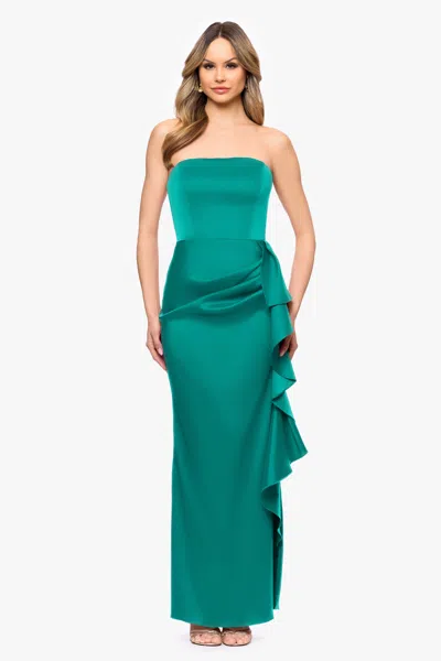 Betsy & Adam "sunny" Mikado Strapless Floor Length Dress In Green