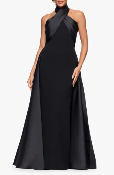 Betsy & Adam Twist Halter Neck Mikado Scuba Crepe Gown In Black