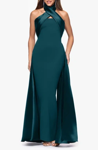 Betsy & Adam Twist Halter Neck Mikado Scuba Crepe Gown In Green