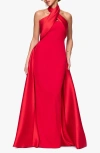 Betsy & Adam Twist Halter Neck Mikado Scuba Crepe Gown In Red