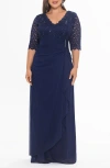 Betsy & Adam B & A By  Plus Size V-neck Gown In Blue