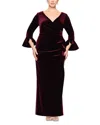 Betsy & Adam Velvet Gown In Burgundy