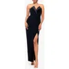 Betsy & Adam Velvet Strapless Tuxedo Gown In Black