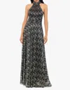 Betsy & Adam Vilma Halter Neck Foil Print Maxi Dress In Navy Blue With Gold In Multi