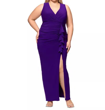 Betsy & Adam V-neck Maxi Gown Dress In Purple