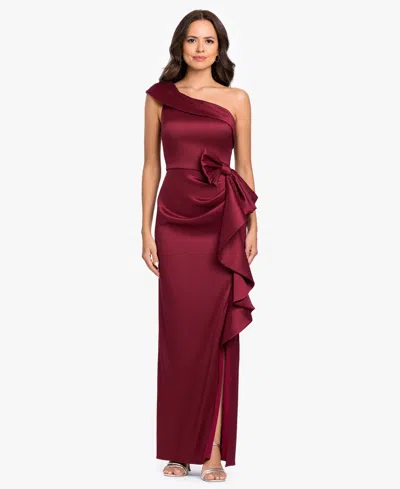Betsy & Adam Women's Arcadia One-shoulder Side Bow Ball Gown In Brown
