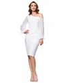 Betsy & Adam Sheer Sleeve One-shoulder Scuba Crepe Cocktail Dress In Ivory