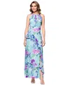Betsy & Adam Women's Back-tie Halter Ruffled Gown In Aqua Multi