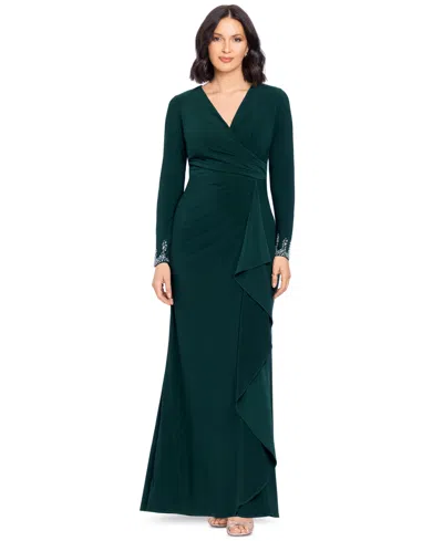 Betsy & Adam Women's Beaded Sleeve Ruched Maxi Dress In Forest