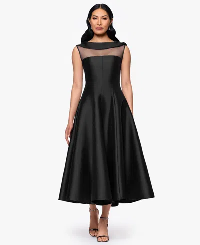 Betsy & Adam Women's Boat-neck Bow-shoulder A-line Dress In Black