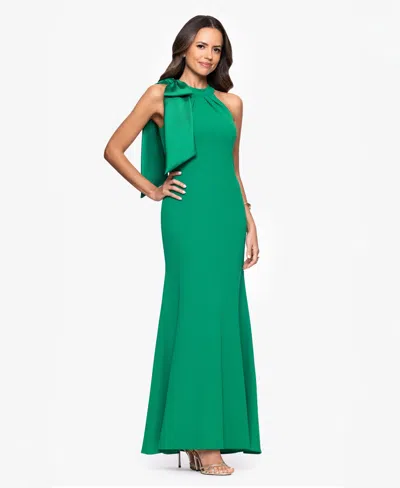 Betsy & Adam Women's Bow-embellished Halter Neck Sleeveless Gown