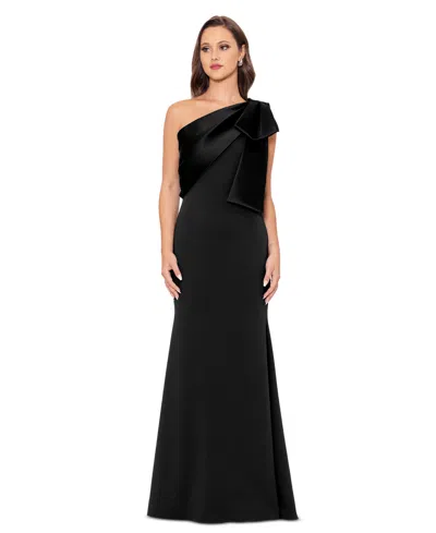 Betsy & Adam Women's Bow-trim One-shoulder Gown In Black