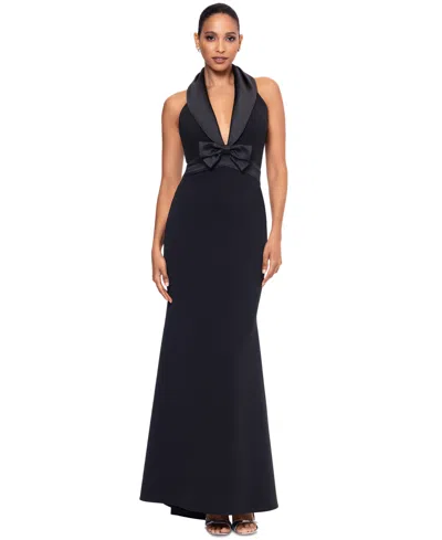 Betsy & Adam Women's Bow-trim Shawl-collar Gown In Black