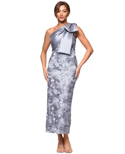 Betsy & Adam Women's Bow-trim Soutache One-shoulder Dress In Grey