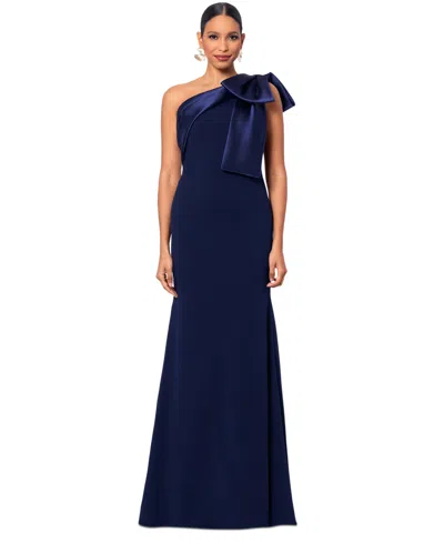 BETSY & ADAM WOMEN'S BOW-TRIMMED ONE-SHOULDER GOWN
