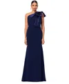 Betsy & Adam Women's Bow-trimmed One-shoulder Gown In Navy