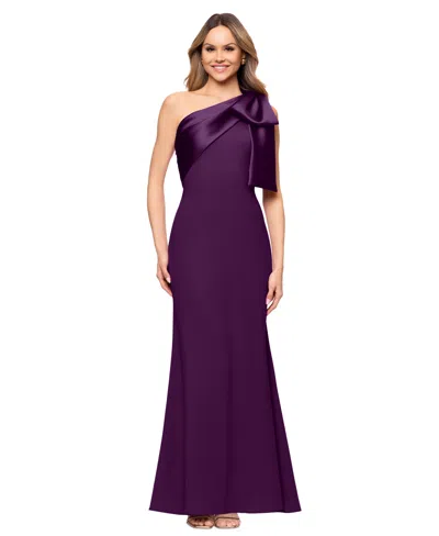 Betsy & Adam Women's Bow-trimmed One-shoulder Gown In Plum
