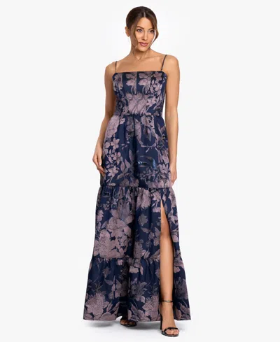 Betsy & Adam Women's Brocade Spaghetti Strap Corset Ball Gown In Blue