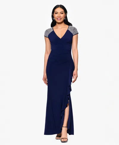Betsy & Adam Women's Cap-sleeve V-neck Dress In Blue