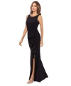 Betsy & Adam Womens Ruched Side Slit Evening Dress In Black