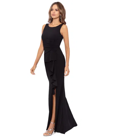 BETSY & ADAM BETSY & ADAM WOMEN'S CASCADING-RUFFLE BOAT-NECK GOWN