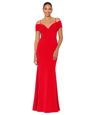 Betsy & Adam Women's Corset Off-the-shoulder Gown In Red