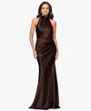 Betsy & Adam Women's Cowl Halter Neck Charmeuse Long Dress In Brown