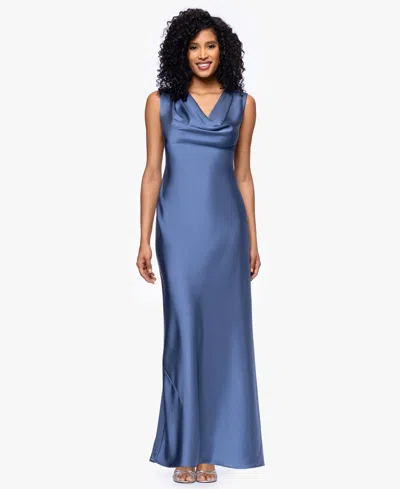 Betsy & Adam Women's Cowl Neck Ball Gown In Blue