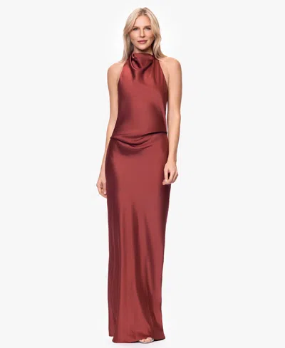 Betsy & Adam Women's Cowl Neck Halter Gown In Brown