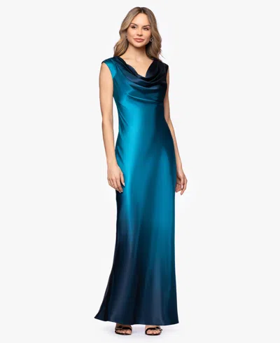 Betsy & Adam Women's Cowl Neck Long Dress In Blue