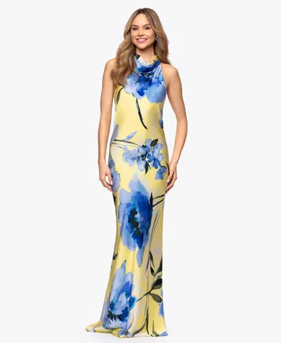 Betsy & Adam Women's Cowl Neck Printed Ball Gown In Multi