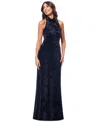 Betsy & Adam Women's Cowlneck Halter Sleeveless Velvet Gown In Black