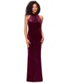 Betsy & Adam Women's Cowlneck Halter Sleeveless Velvet Gown In Wine