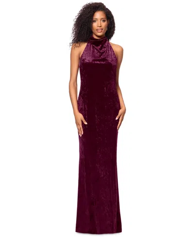 Betsy & Adam Women's Cowlneck Halter Sleeveless Velvet Gown In Wine
