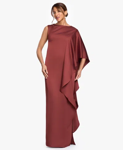 Betsy & Adam Women's Draped Sleeve Boat Neck Gown In Brown