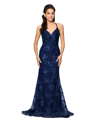 Betsy & Adam Women's Embellished Lace Sleeveless Gown In Navy
